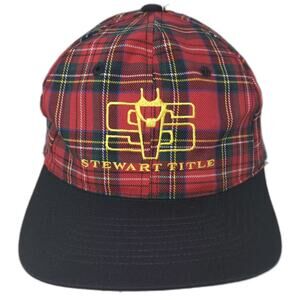 San Sun Snapback Hat Red Black Plaid Stewart Title Logo Embroidered OSFM Flat